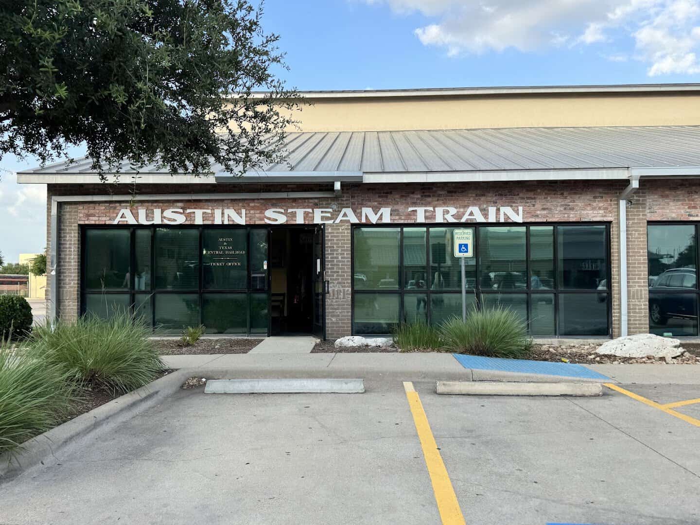 The Austin Steam Train depot building in Cedar Park, Texas