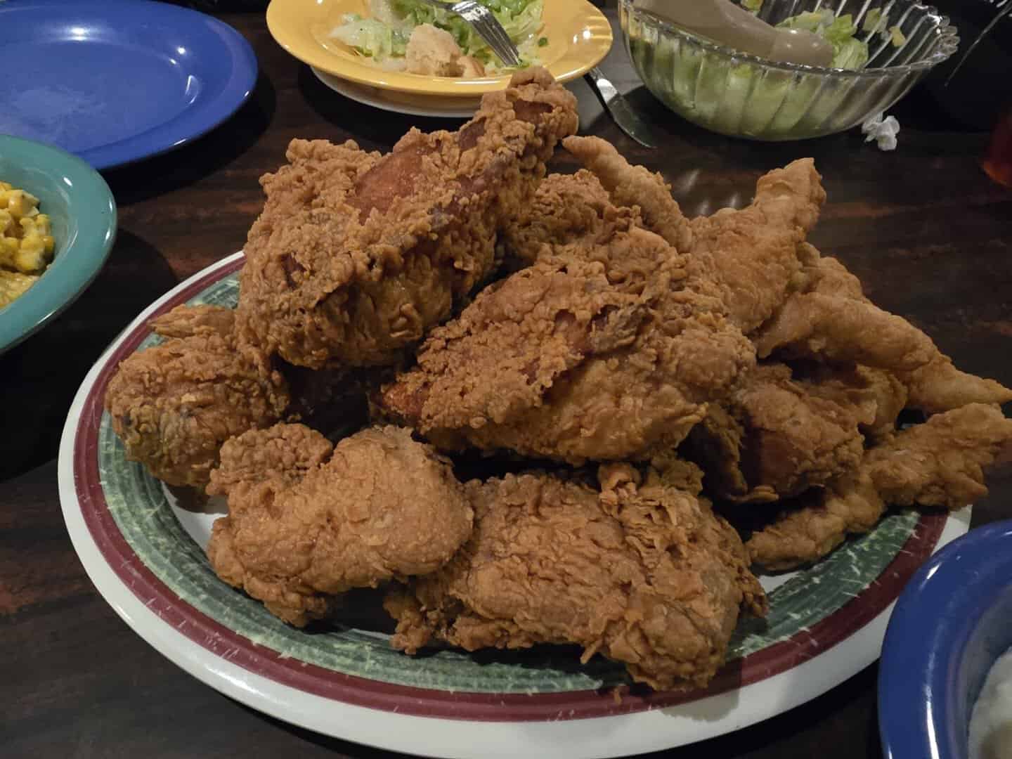 Platter of fried chicken at Babe's Chicken Dinner House in Roanoke, Texas