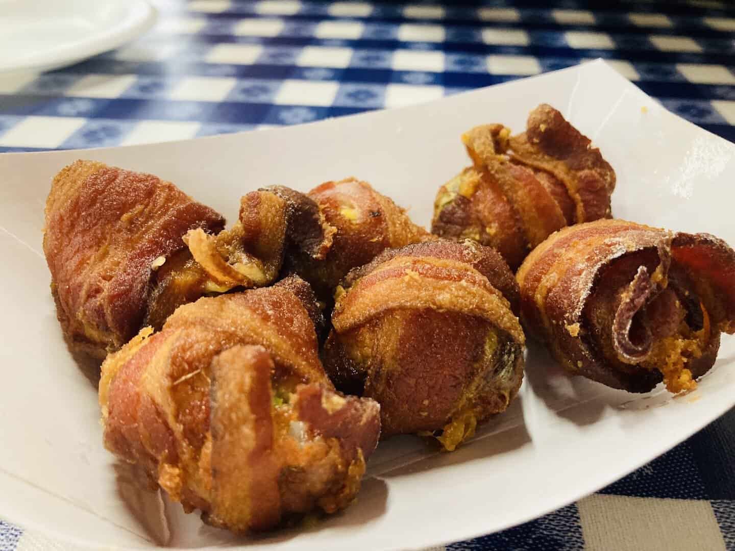 Bacon-wrapped jalapeno poppers appetizer at the Farm House in Mexia, Texas