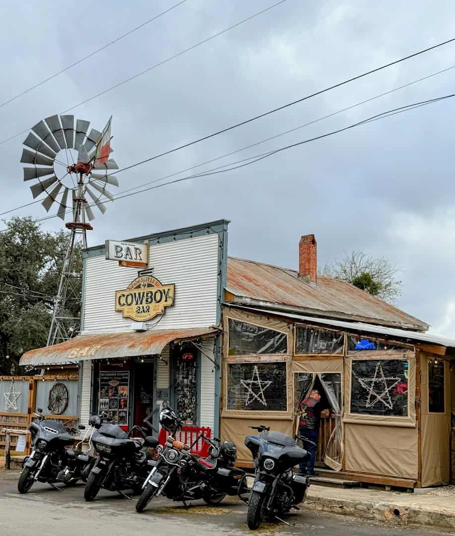 The rustic 11th Street Cowboy Bar storefront in Bandera, Texas