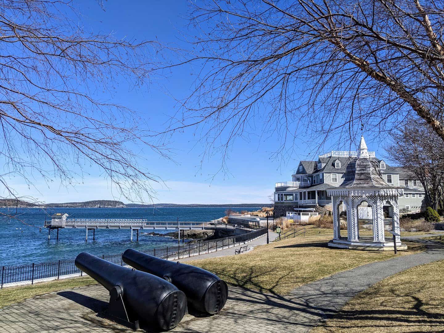 Winter overlook of Frenchman Bay in Bar Harbor, Maine