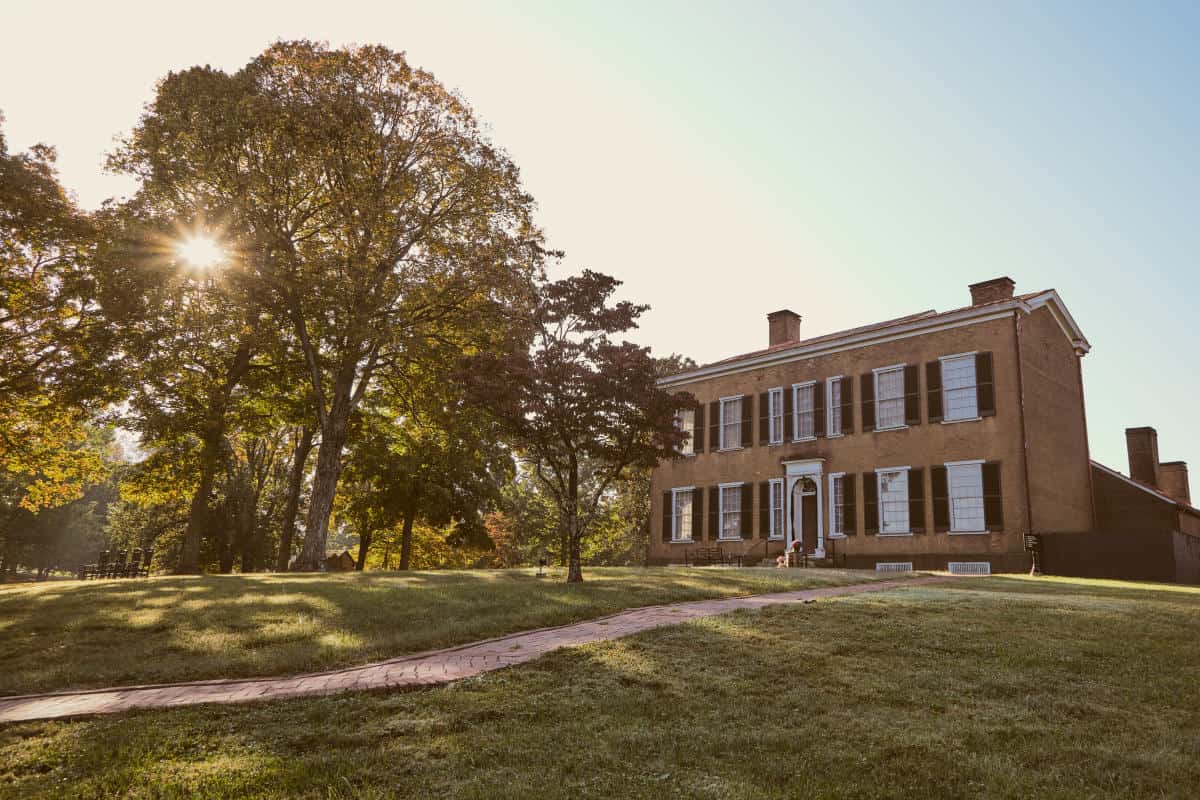 My Old Kentucky Home mansion at golden hour in Bardstown, Kentucky