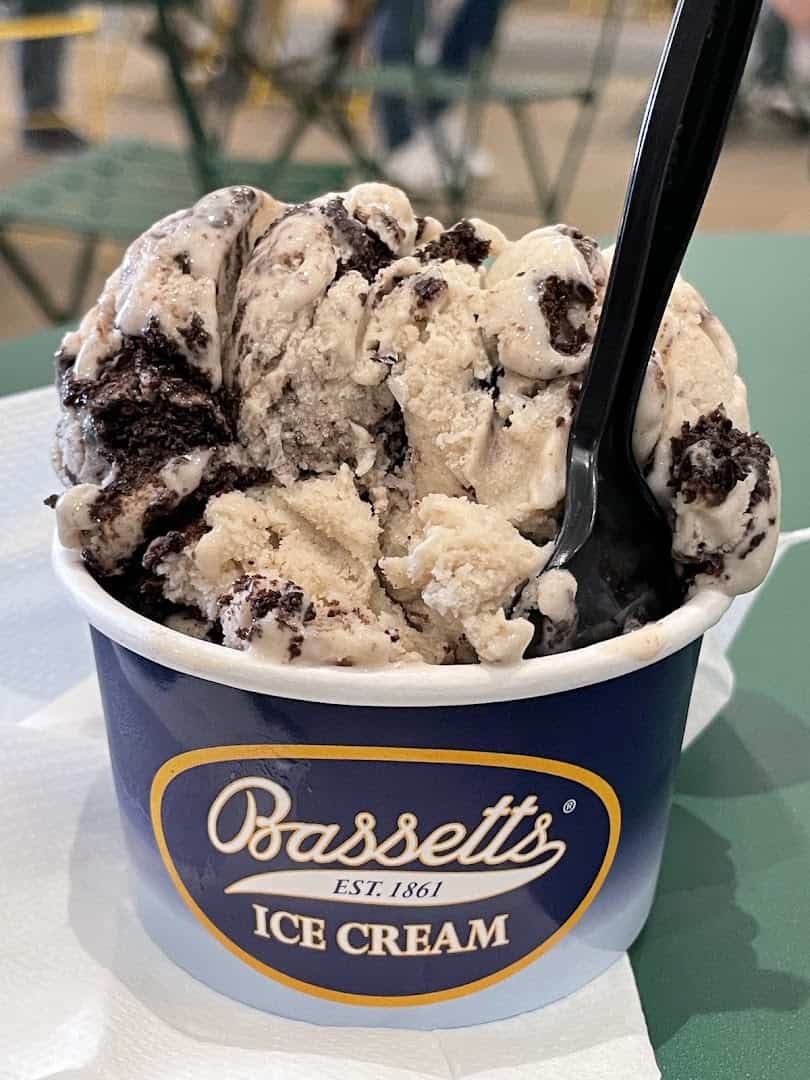 Cup of cookies and cream ice cream at Bassetts Ice Cream in Philadelphia, Pennsylvania