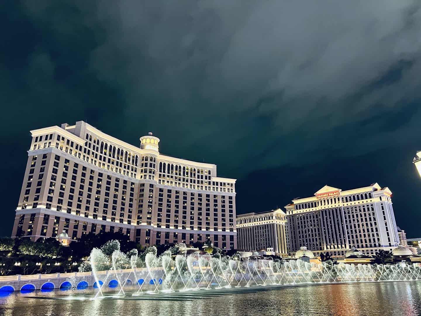 The Fountains of Bellagio erupting in front of the resort in Las Vegas