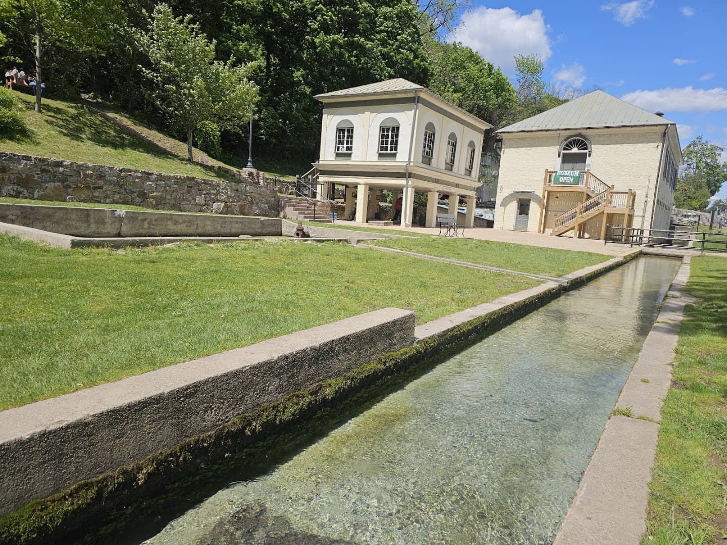 Warm mineral spring flowing through Berkeley Springs State Park in West Virginia