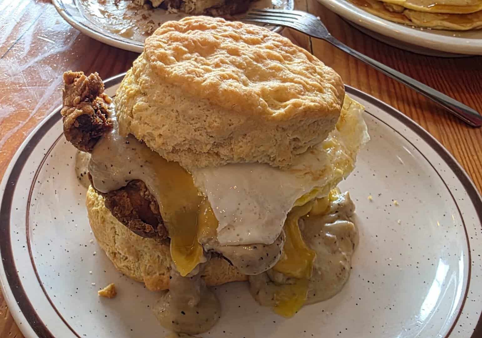 Fried chicken biscuit sandwich at Pine State Biscuits in Portland, Oregon