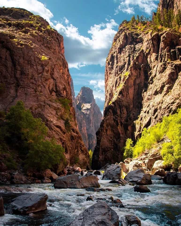 Sheer cliffs above the Gunnison River at Black Canyon of the Gunnison National Park, Colorado
