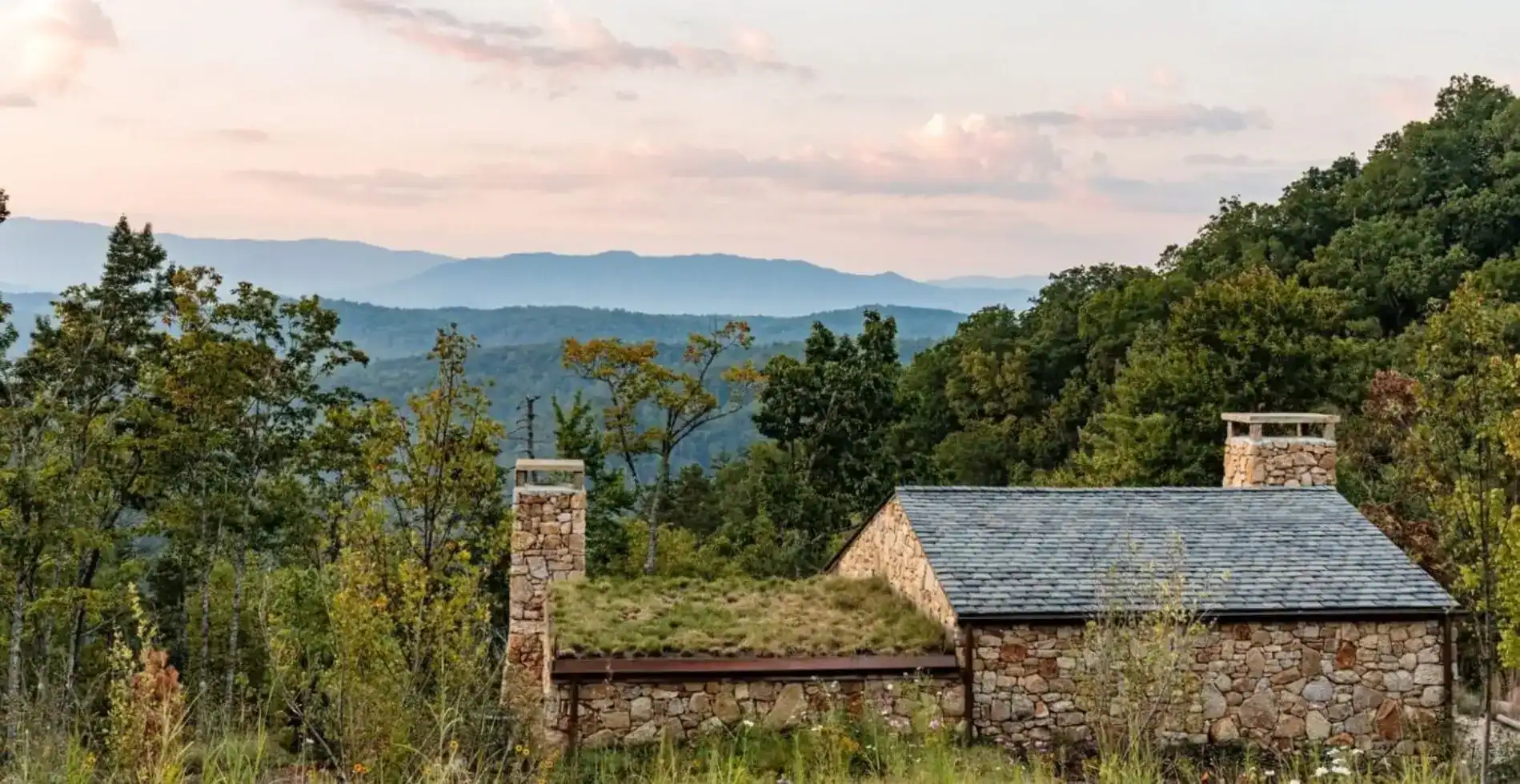 Stone cottage overlooking the Smoky Mountains at Blackberry Mountain in Walland, Tennessee