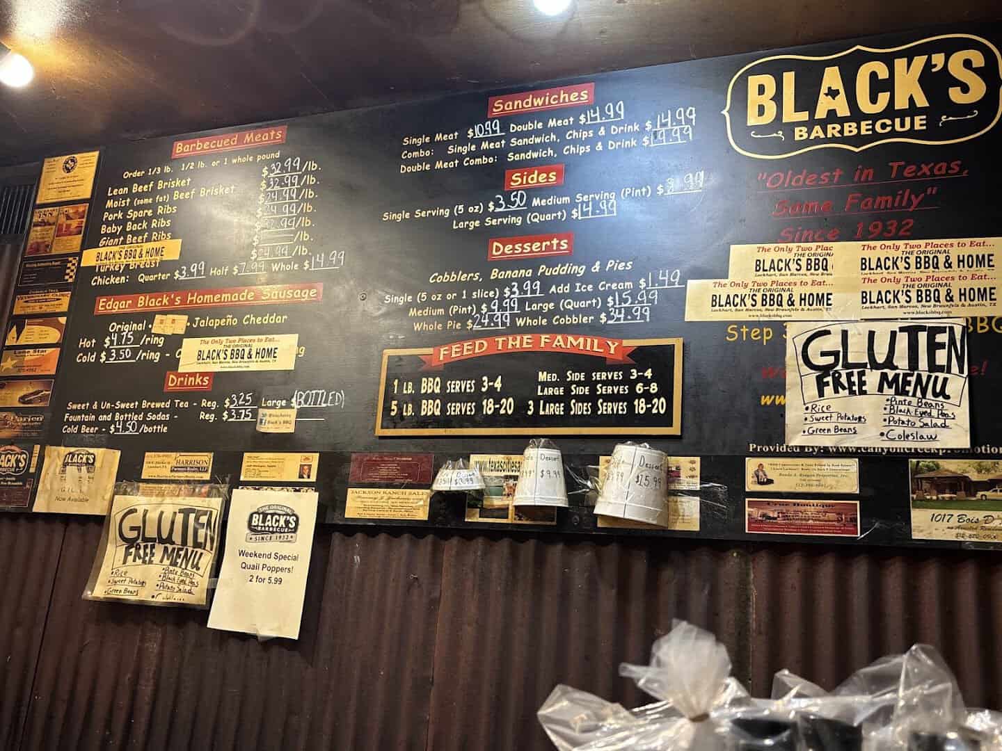 Menu board at Black's Barbecue in Lockhart, Texas