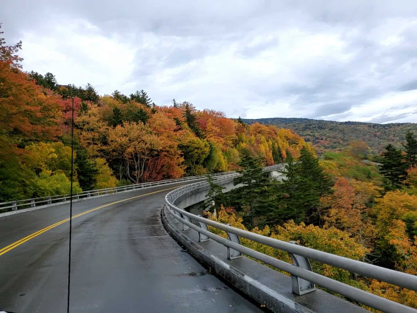 Blue Ridge Parkway curving through autumn color in North Carolina