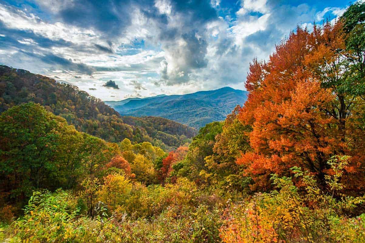 Autumn mountain vista along the Blue Ridge Parkway near Asheville, North Carolina