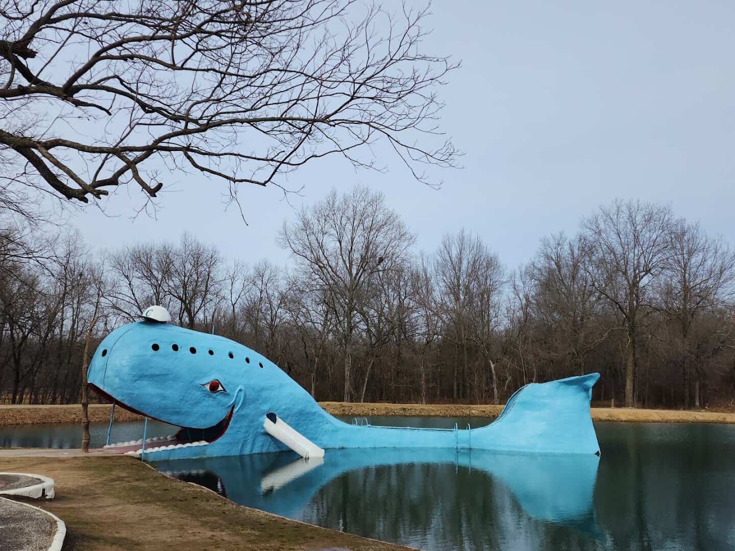 The Blue Whale of Catoosa beside its pond on Route 66 in Catoosa, Oklahoma