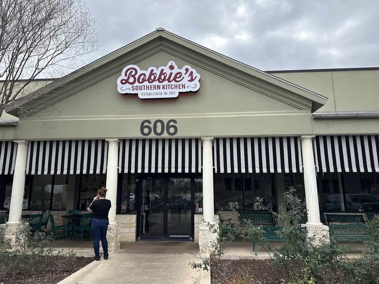 The Bobbie's Southern Kitchen storefront sign in San Antonio, Texas