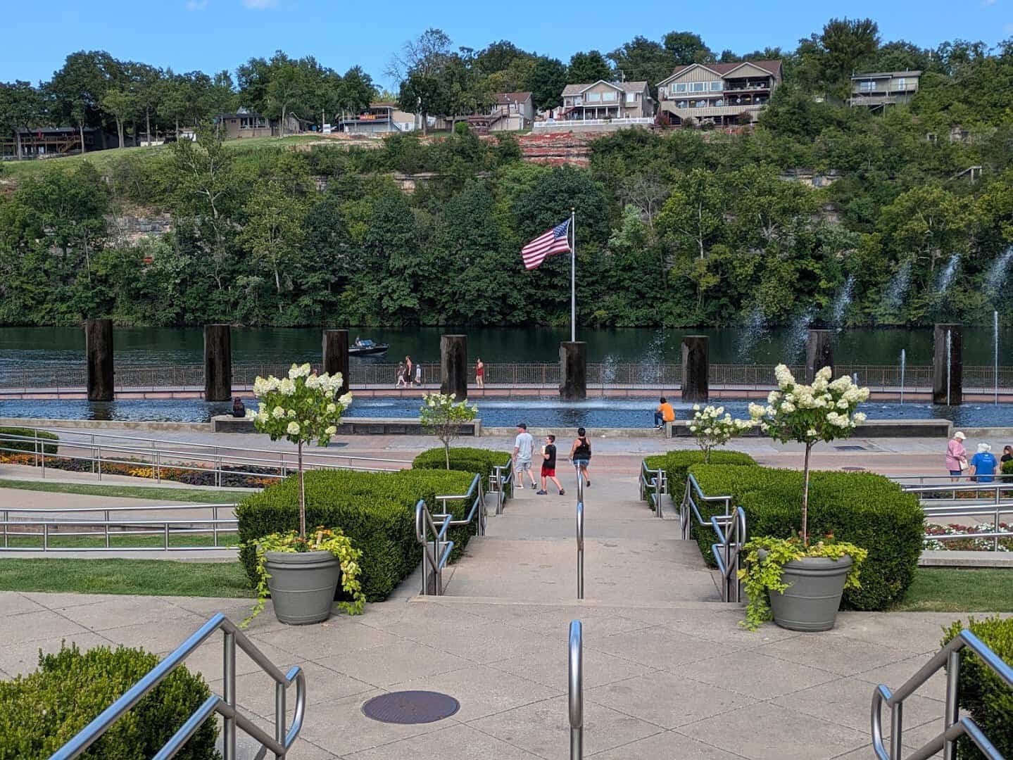 The lakefront promenade at Branson Landing in Branson, Missouri