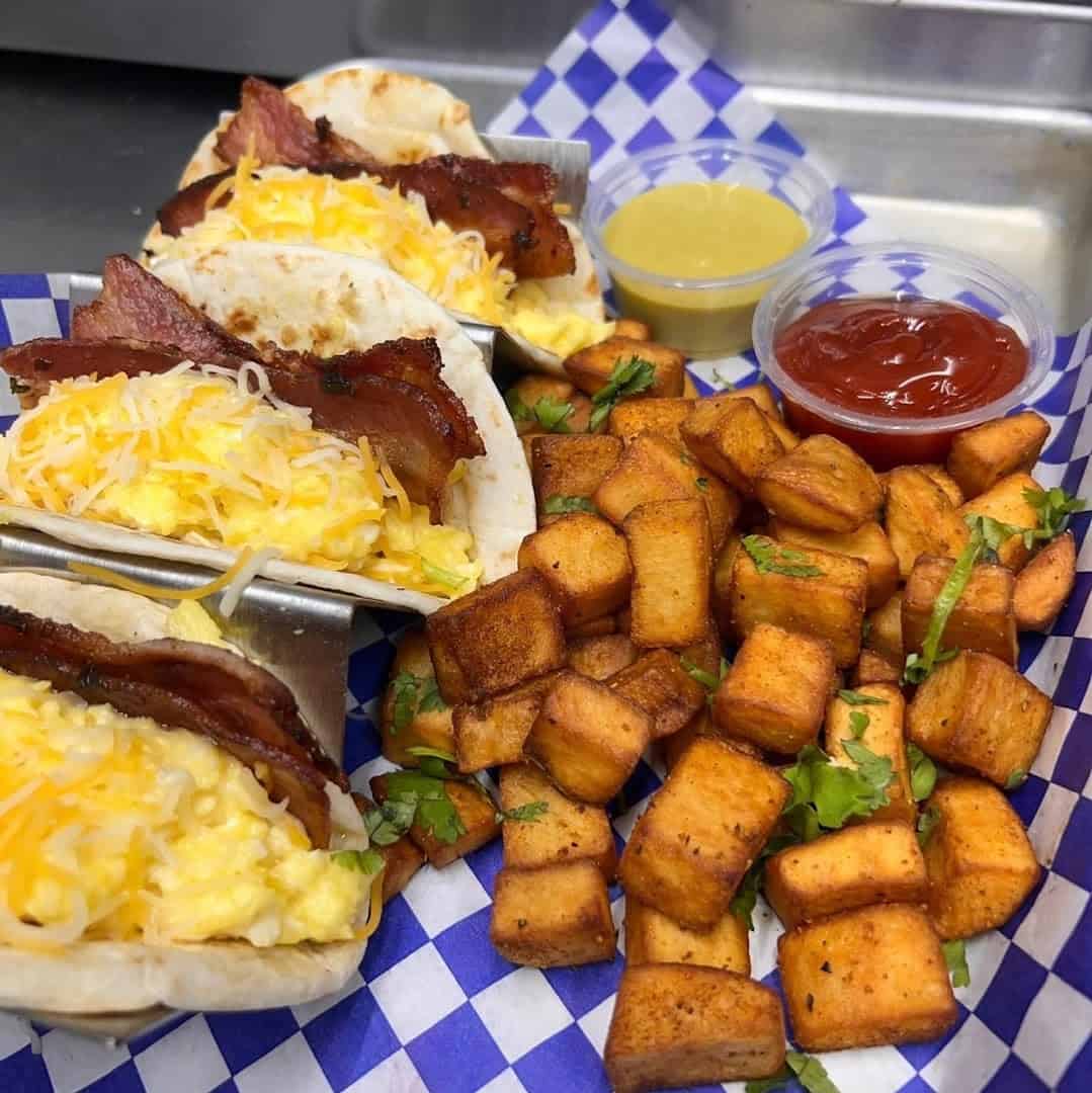 All-day breakfast platter with eggs and potatoes at Hungry Like The Wolf in Houston