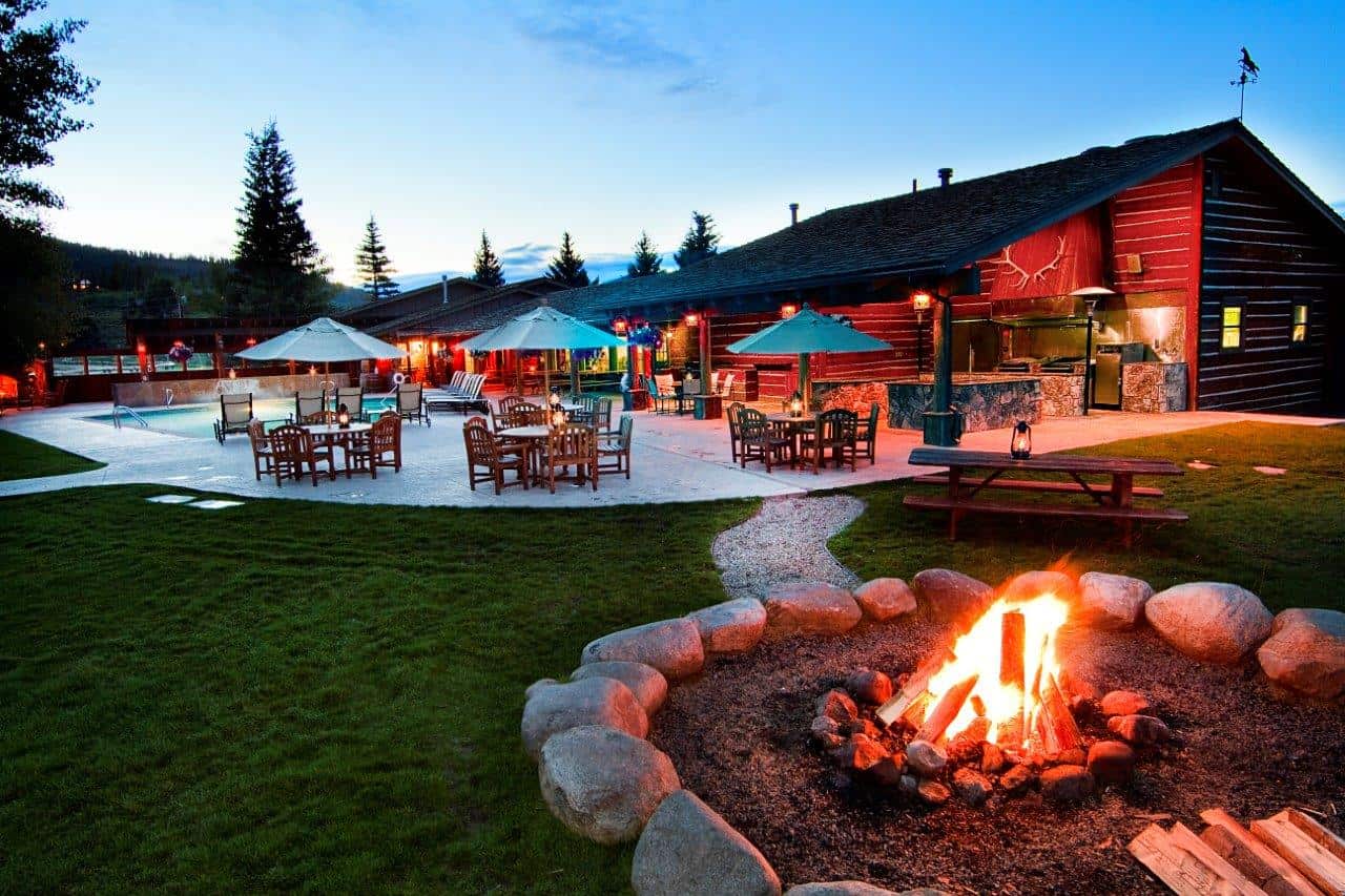Cabins and a fire pit at C Lazy U Ranch, Granby, Colorado