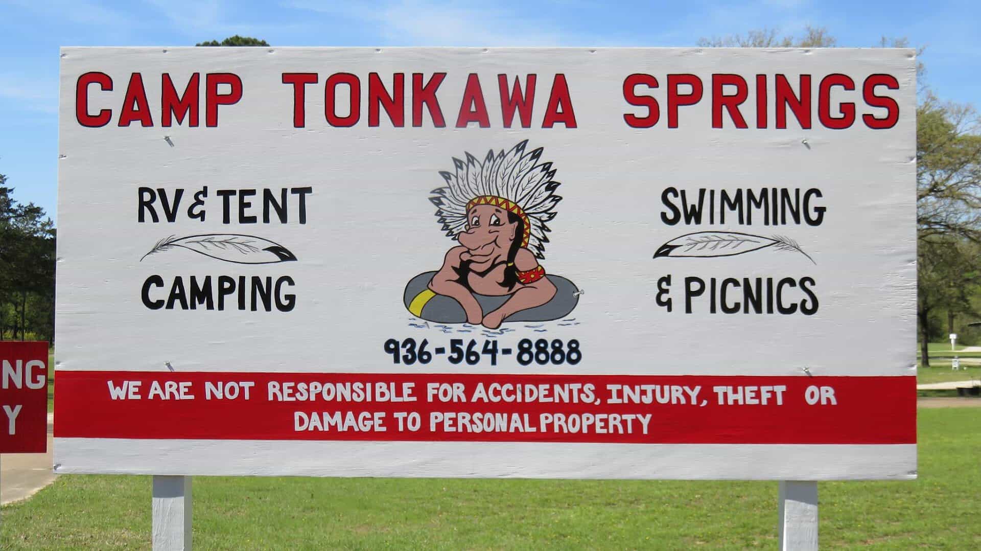 Camp Tonkawa Springs entrance sign near Garrison, Texas