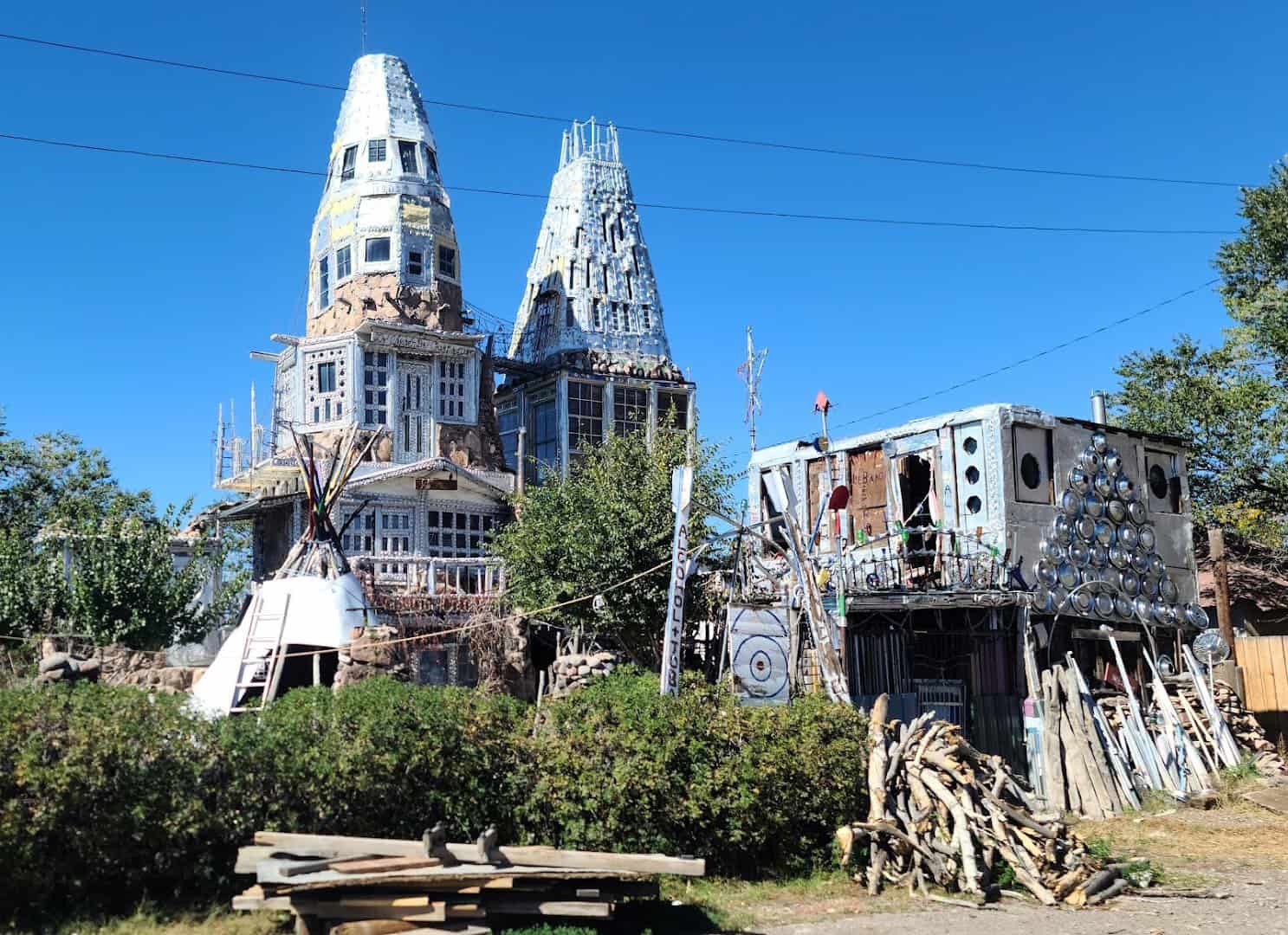 Cano's Castle, silver towers built from beer cans in Antonito, Colorado