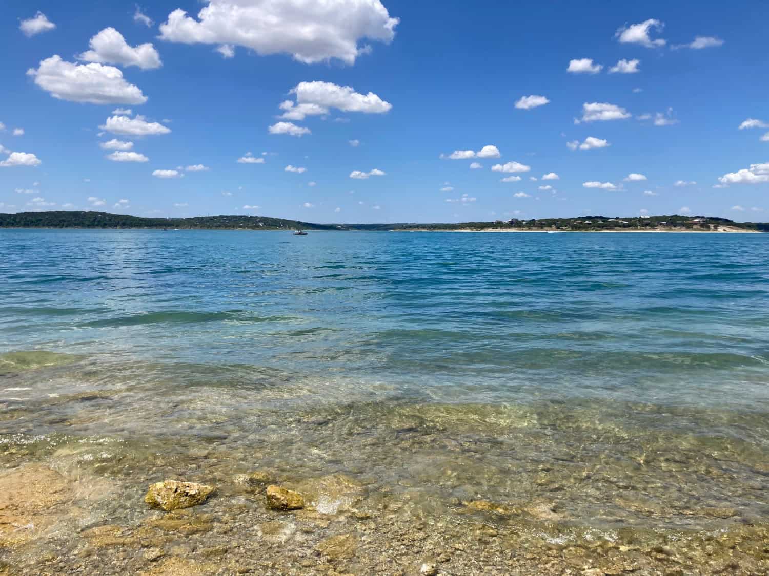 Turquoise clear water of Canyon Lake in the Texas Hill Country