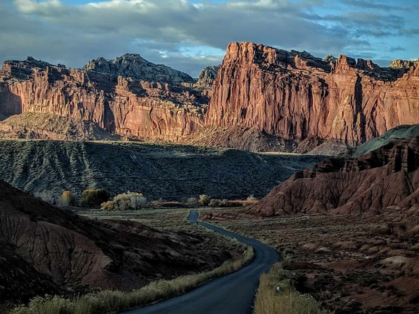 Red sandstone cliffs along the scenic drive at Capitol Reef National Park, Utah