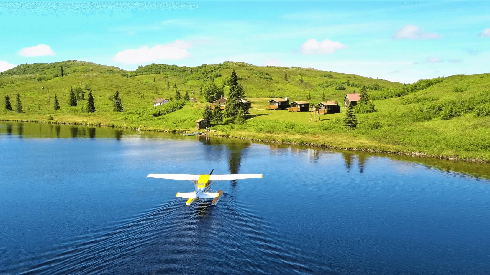 Floatplane on a private lake at the fly-in Caribou Lodge Alaska near Talkeetna, Alaska