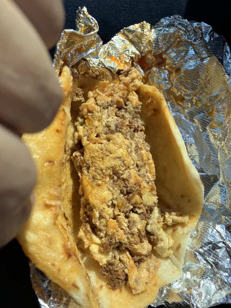 Meat taco in a fresh flour tortilla at Eddie's Taco House