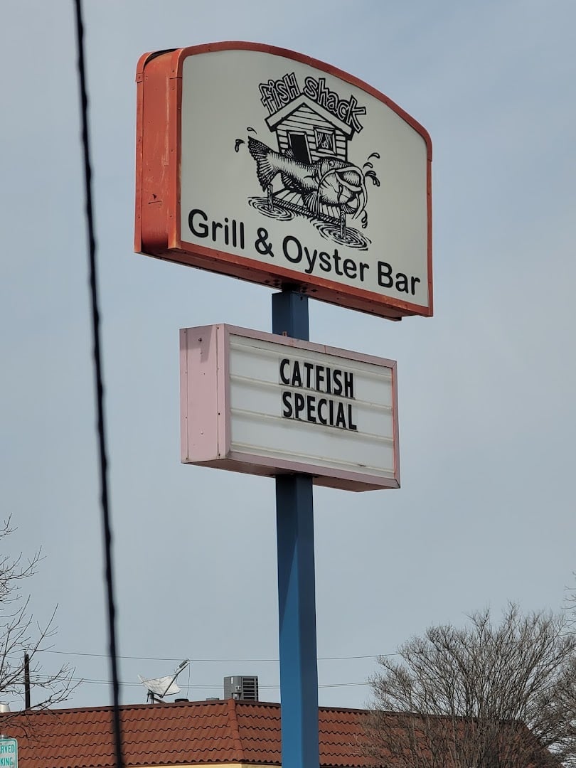 Fish Shack Grill and Oyster Bar sign advertising a catfish special in Plano, Texas
