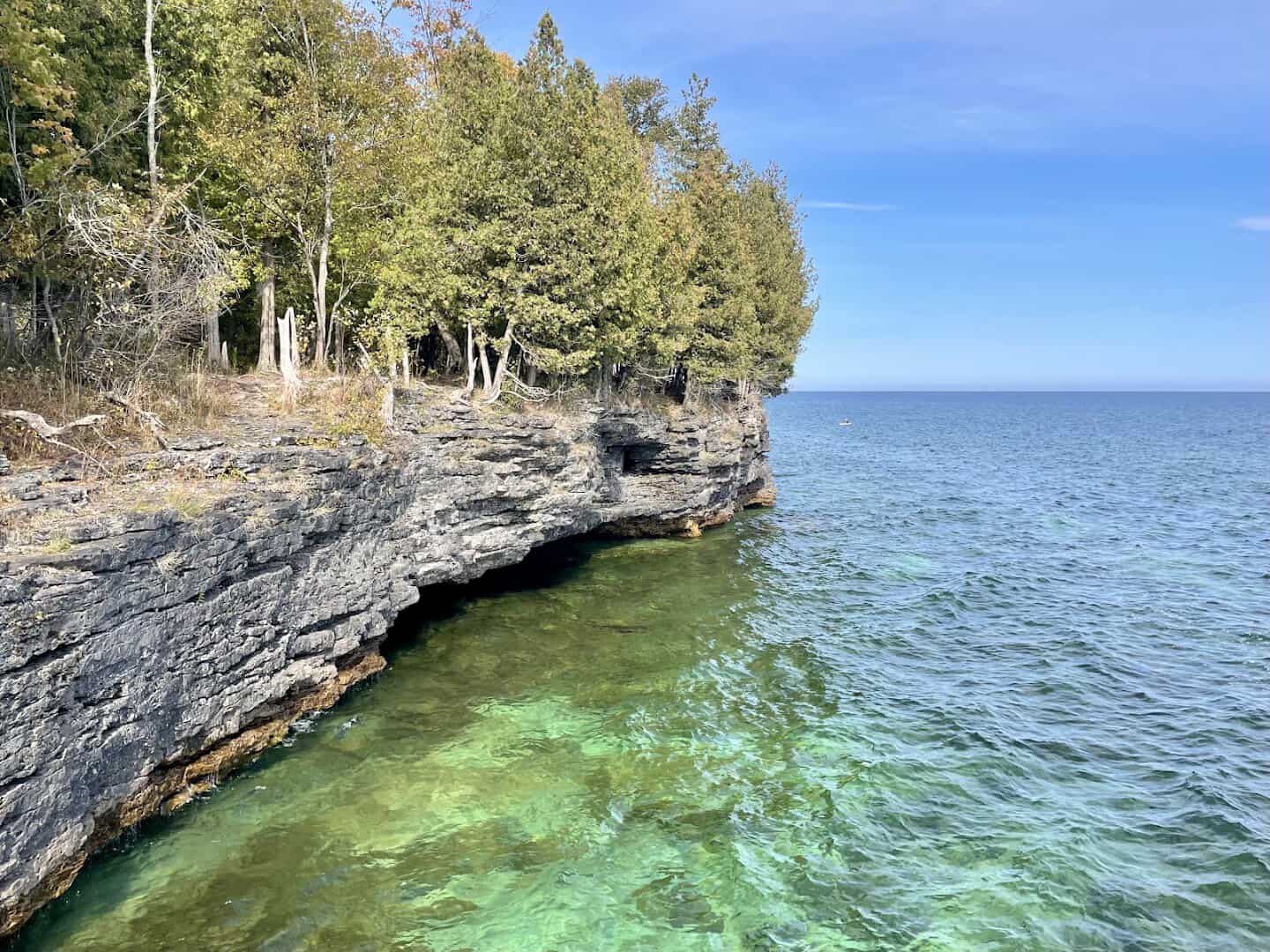 Limestone cliffs over Lake Michigan at Cave Point County Park in Door County, Wisconsin