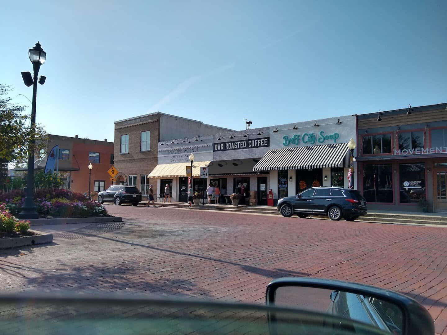 Shops and eateries along the historic downtown square in Celina, Texas
