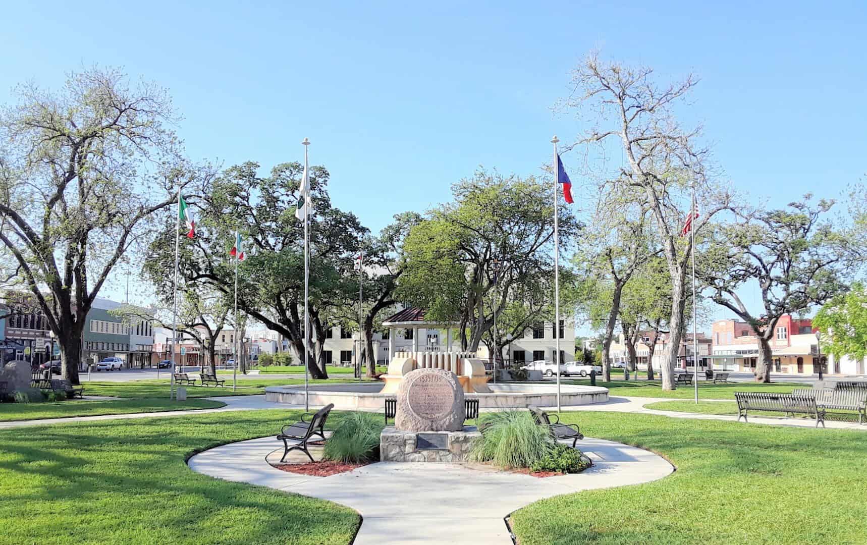 Central Park and the Guadalupe County Courthouse in downtown Seguin, Texas
