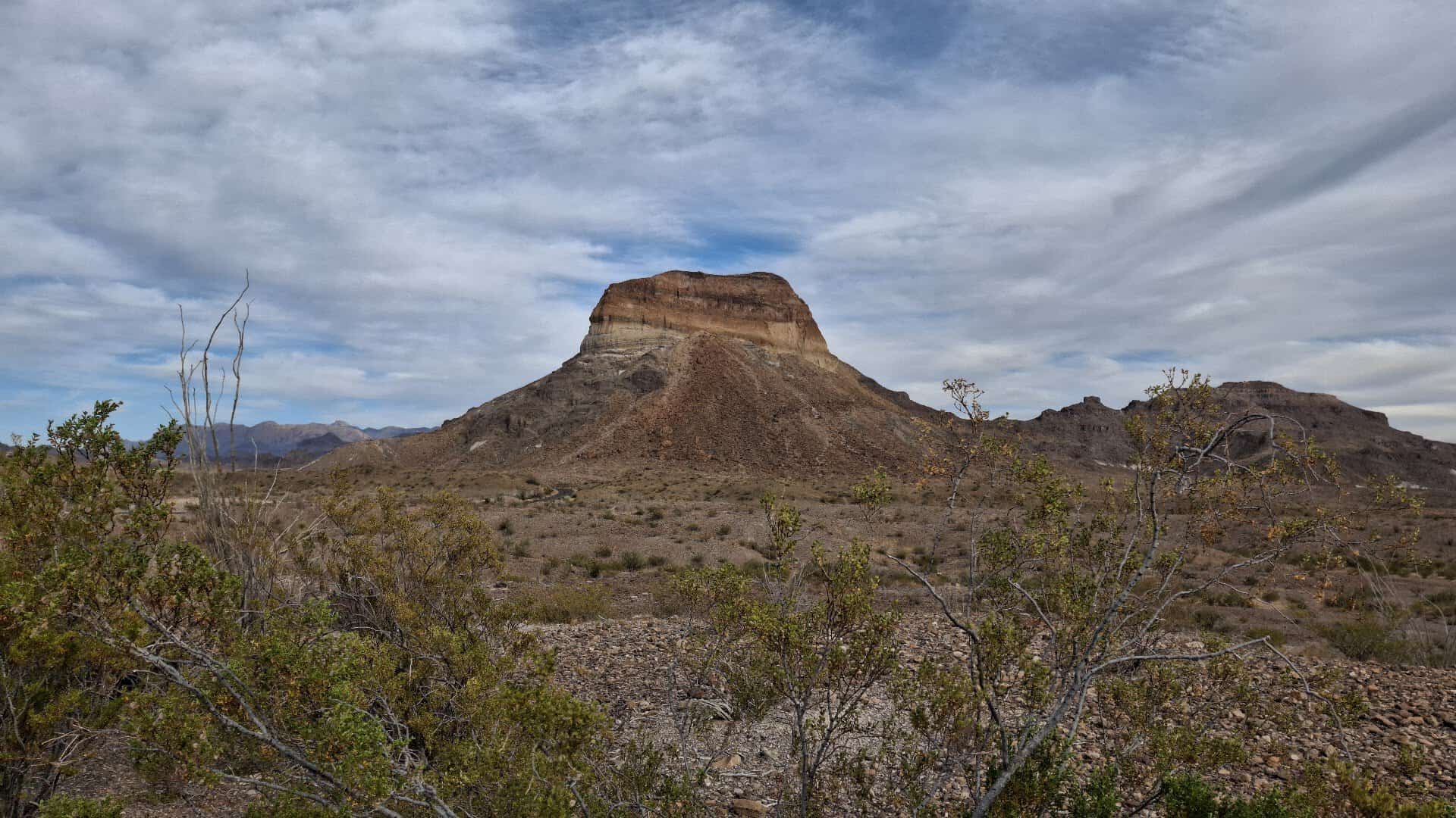Cerro Castellan rising along the Ross Maxwell Scenic Drive in Big Bend National Park