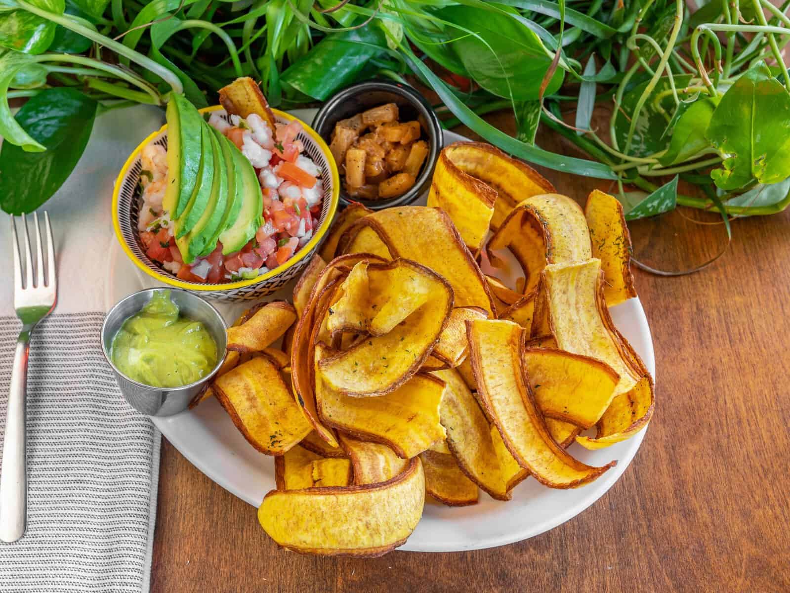 Ceviche tropical with plantain chips at Habana in Austin