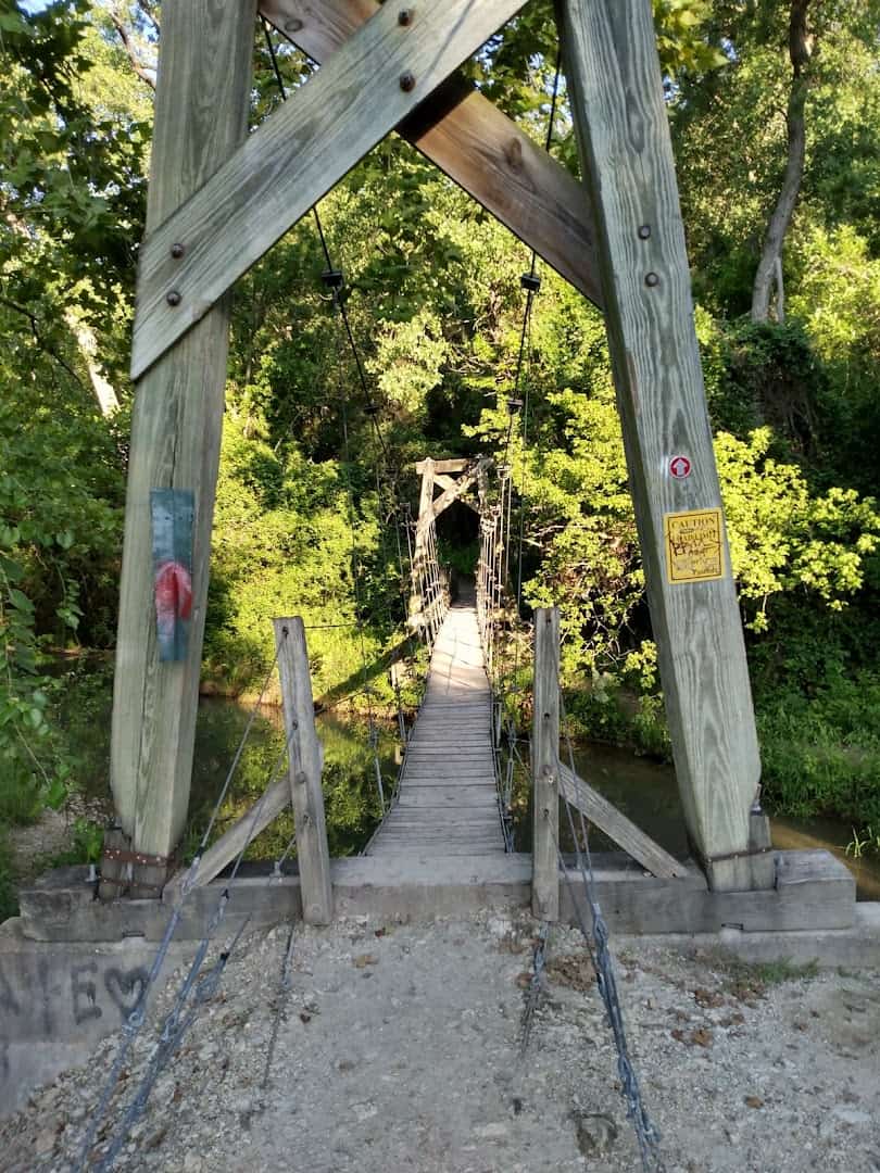 Trail leading to the suspension bridge at Chalk Ridge Falls Park, Belton, Texas