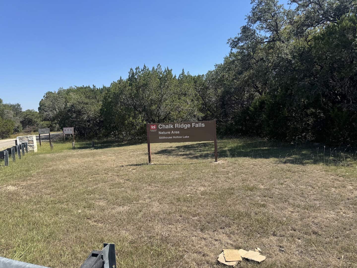 Chalk Ridge Falls Park entrance sign in Belton, Texas