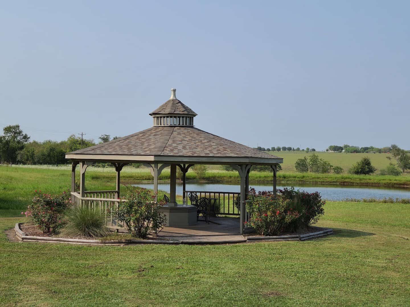 Gazebo beside the pond at Chappell Hill Lavender Farm in Brenham, Texas