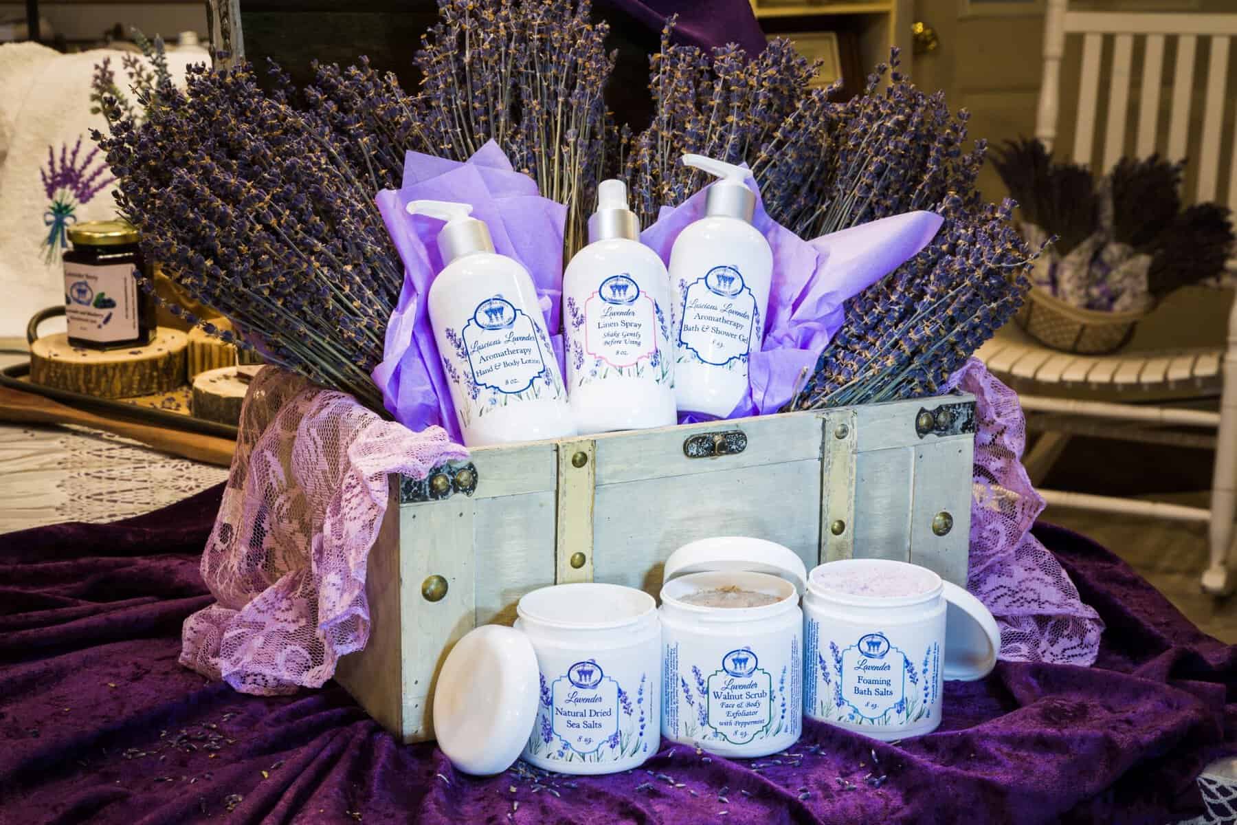Handmade lavender products display at Chappell Hill Lavender Farm in Brenham, Texas