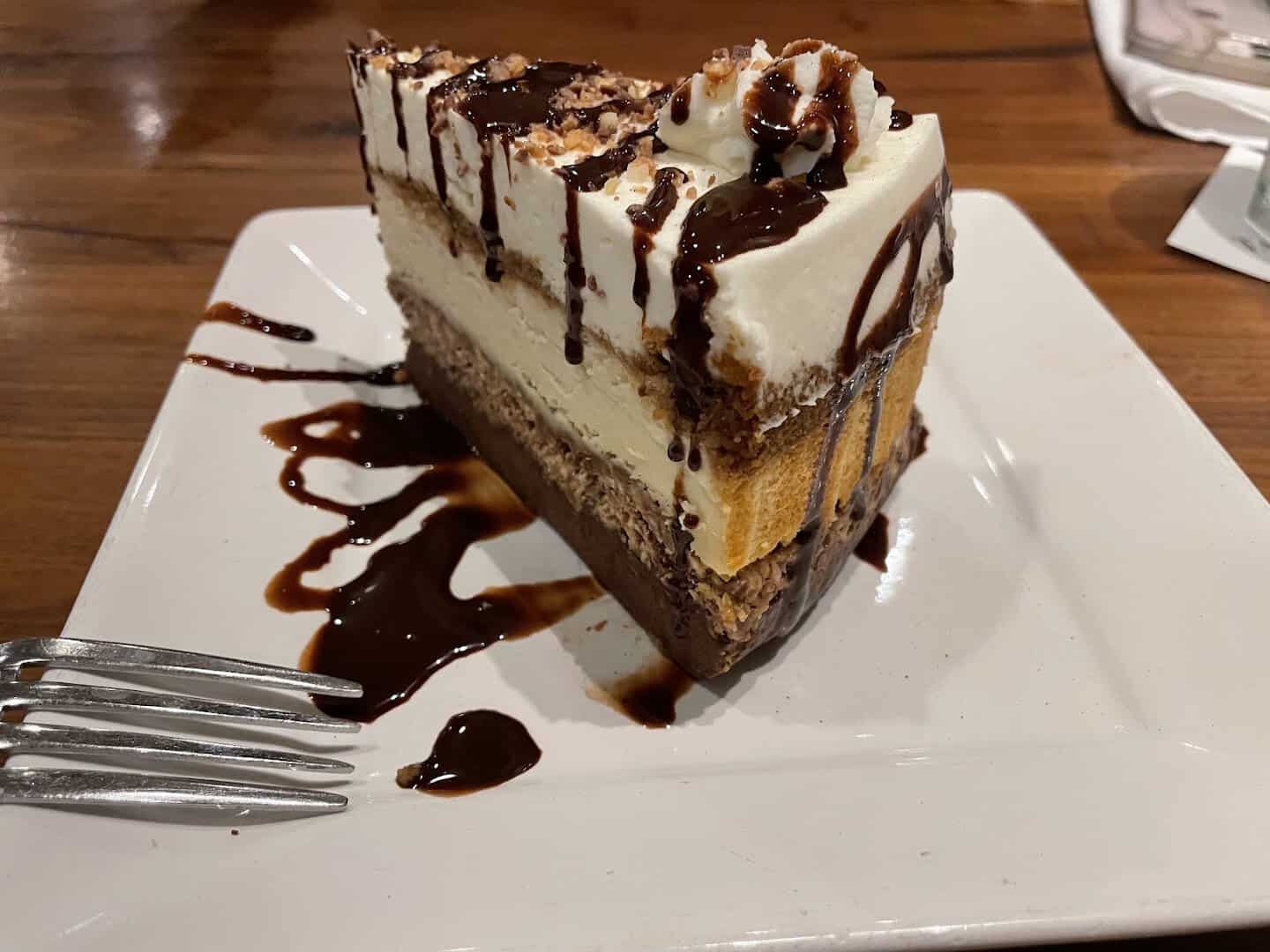 Chocolate cheesecake dessert made in-house at Taste of Texas in Houston