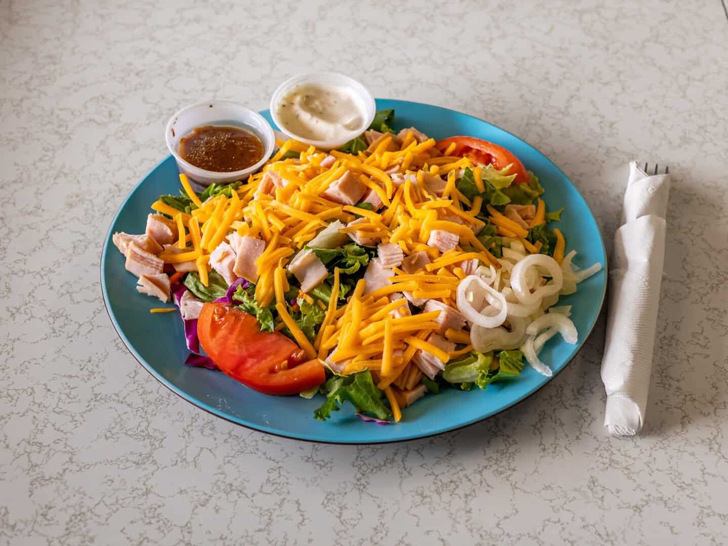 Chef salad plate served for lunch at Texas Pie Company in Kyle, Texas