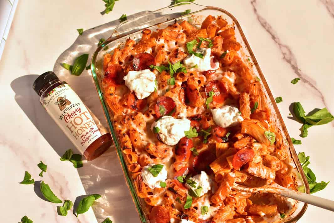 Cherry barbecue chicken bake with Cherry Republic sauce in Traverse City, Michigan