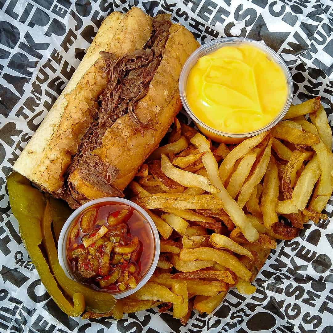 Chicago Italian beef sandwich with fries and giardiniera at Al's #1 Italian Beef