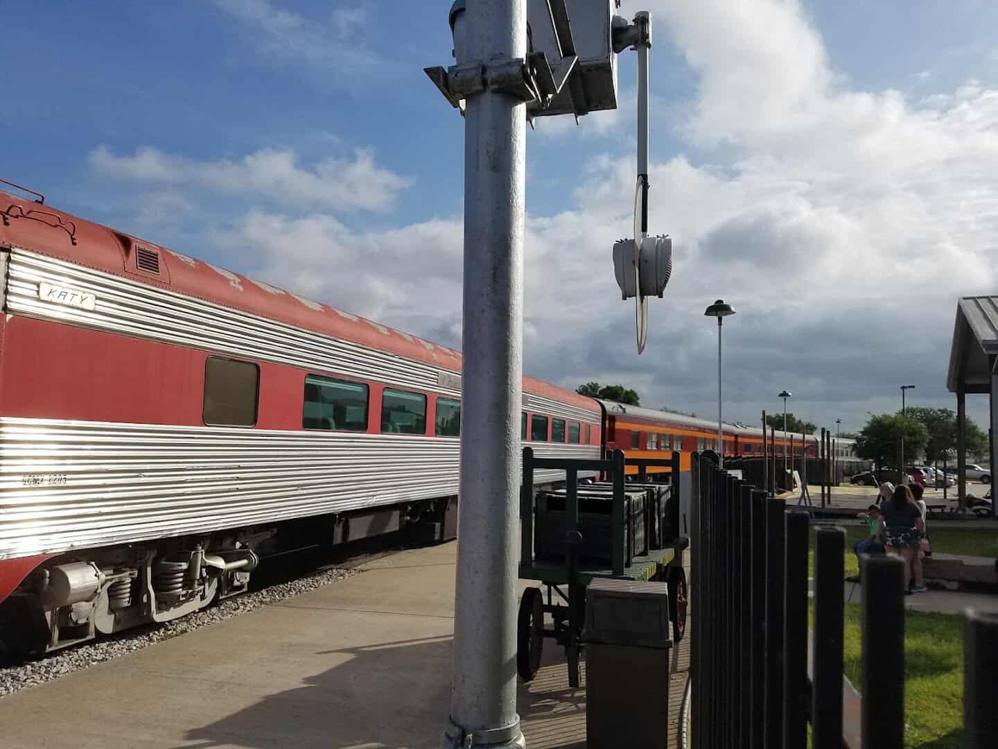 Passenger coaches at the platform of the Austin Steam Train in Cedar Park, Texas