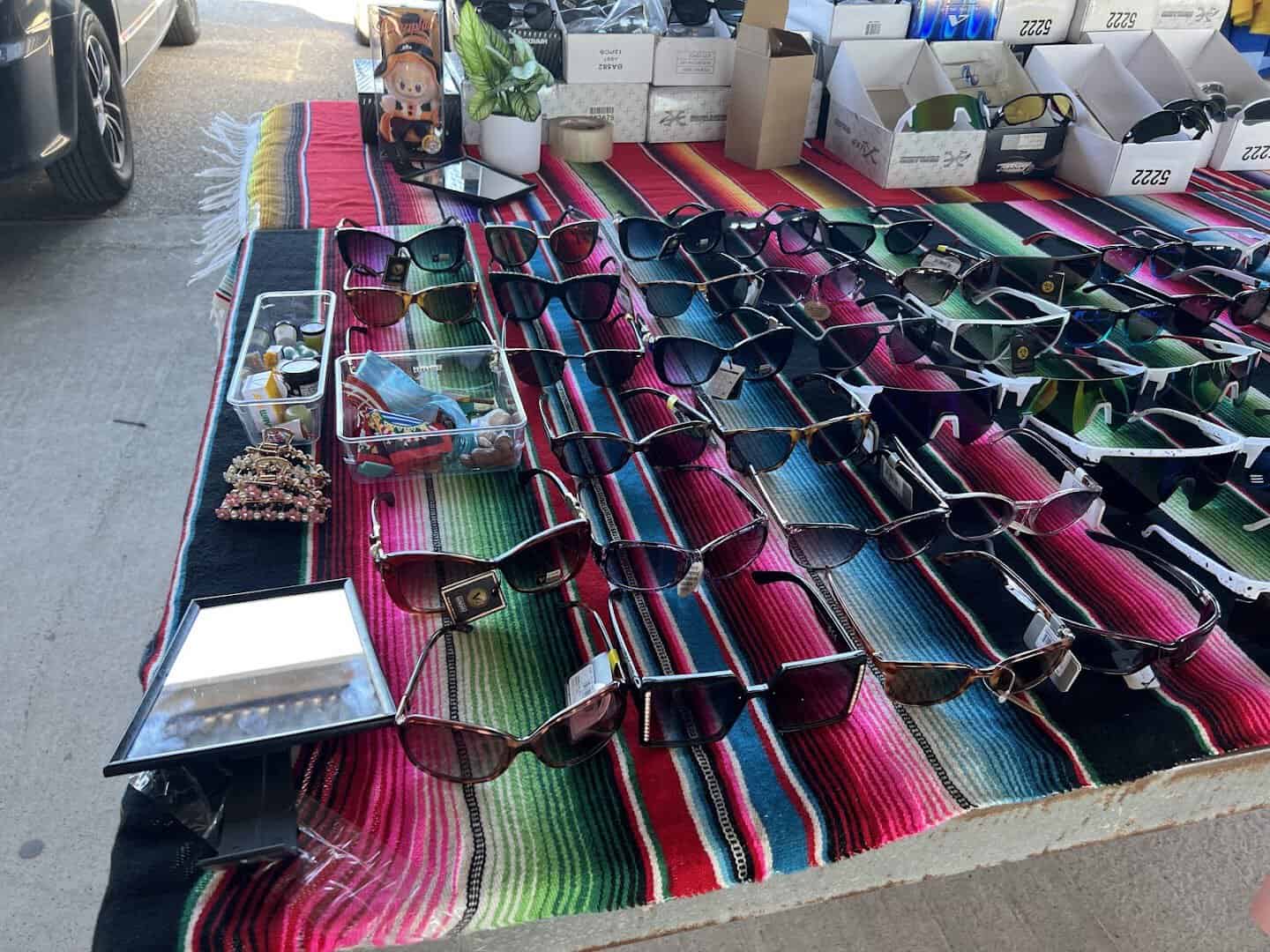 Colorful serapes and blankets displayed at 77 Flea Market in Brownsville, Texas