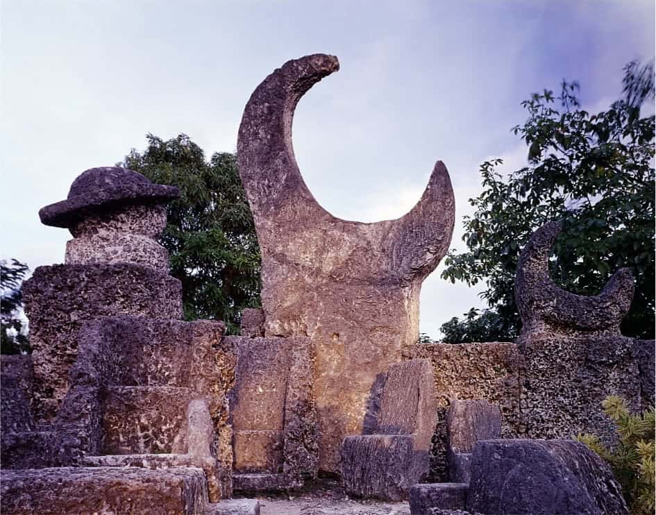 Coral Castle's crescent moon and stone carvings in Homestead, Florida