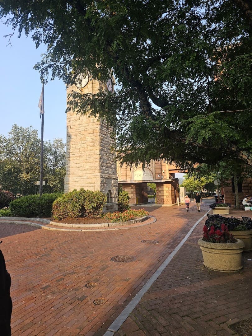 Historic clock tower on Market Street in the Gaffer District, Corning, New York