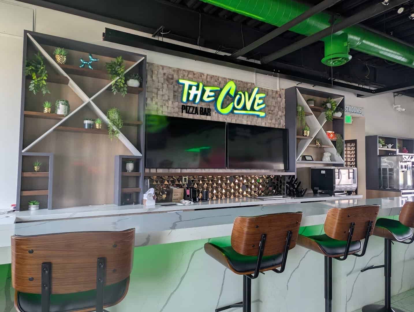 The Cove Pizza Bar counter at The Cove at BearX in College Station, Texas
