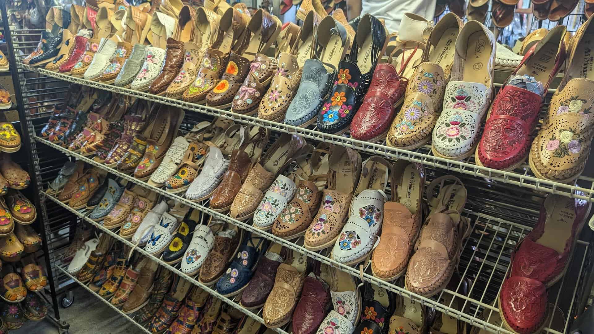 Rows of cowboy boots for sale at Austin Country Flea Market