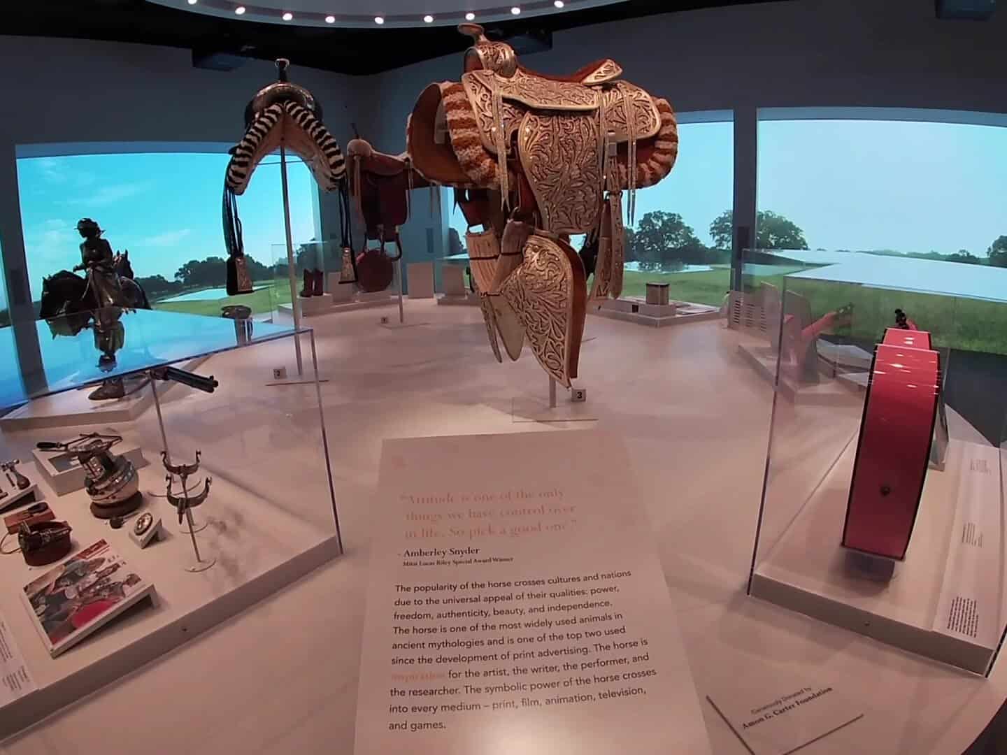 Horse sculpture made of saddles and tack at the National Cowgirl Museum in Fort Worth