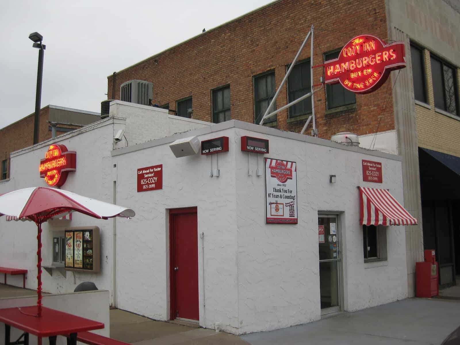 Cozy Inn hamburgers storefront and sign in Salina, Kansas