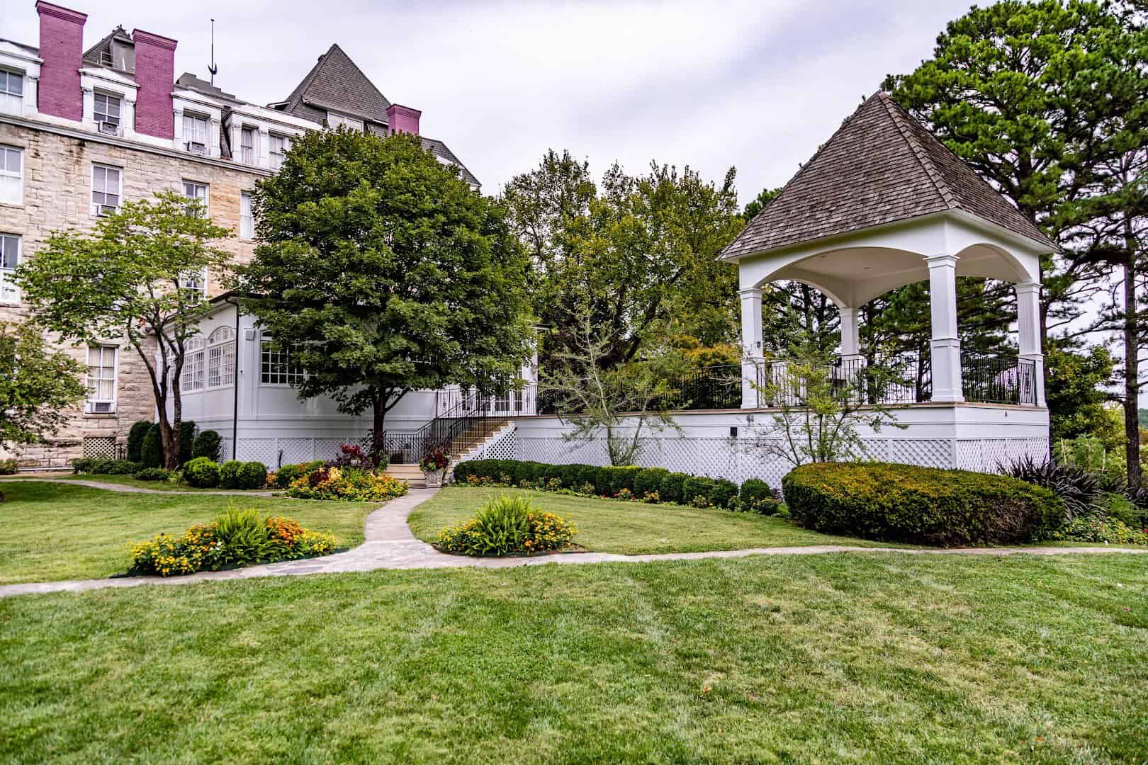 The historic 1886 Crescent Hotel and its grounds in Eureka Springs, Arkansas