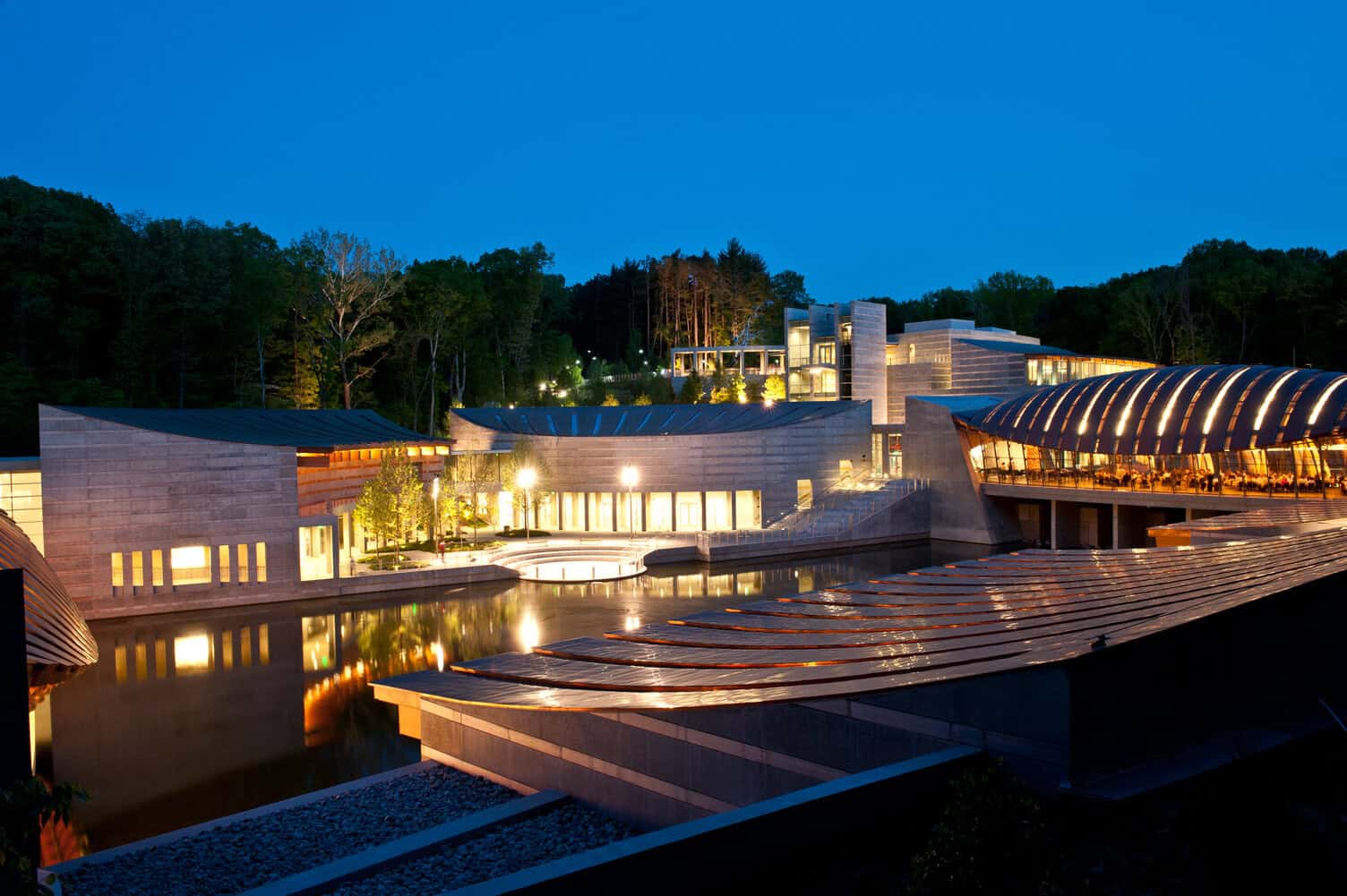 Crystal Bridges Museum of American Art building over the pond in Bentonville Arkansas